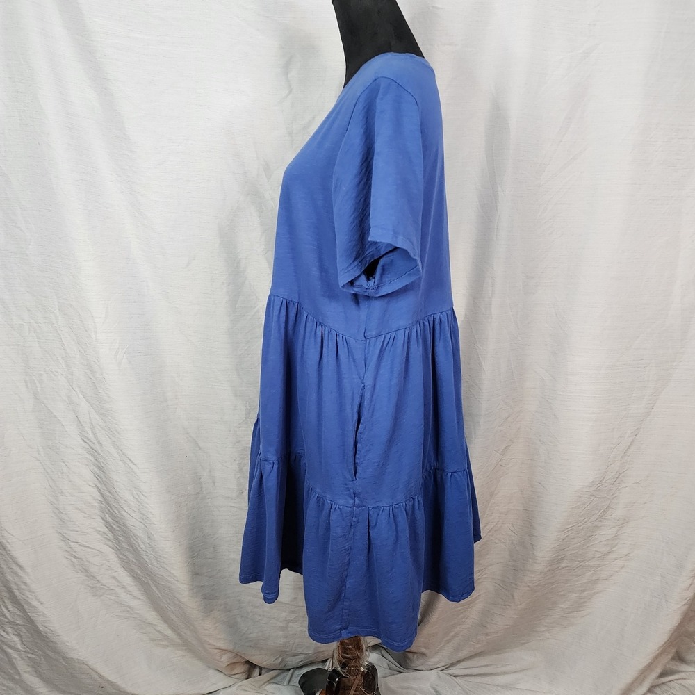 OLD NAVY Size XL Tiered 100% Cotton Blue T-Shirt Mini Dress Pockets A-Line - Picture 4 of 11